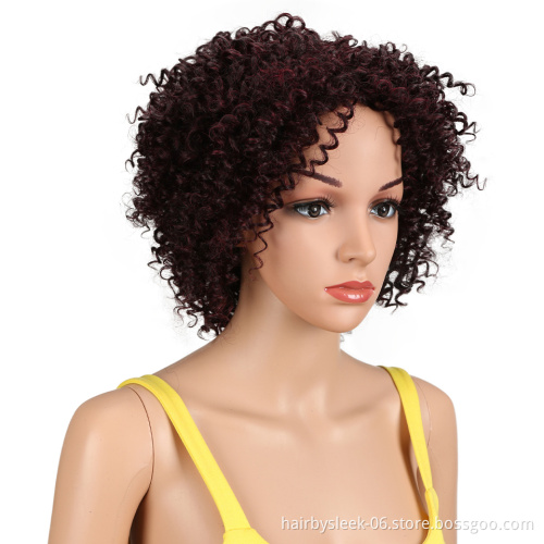 Best Selling Red Black 12 Inch Short Kinky Curly Wigs For Black Women Heat Resistant Fiber None Lace Wigs Synthetic Hair Wigs